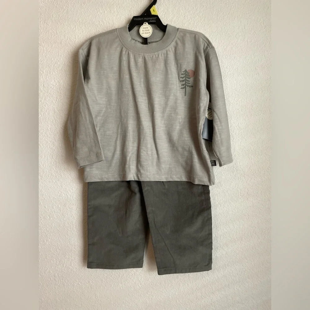 Modern Moments Cozy Gray Kids Matching Set with Tree Design size 3T-NWT